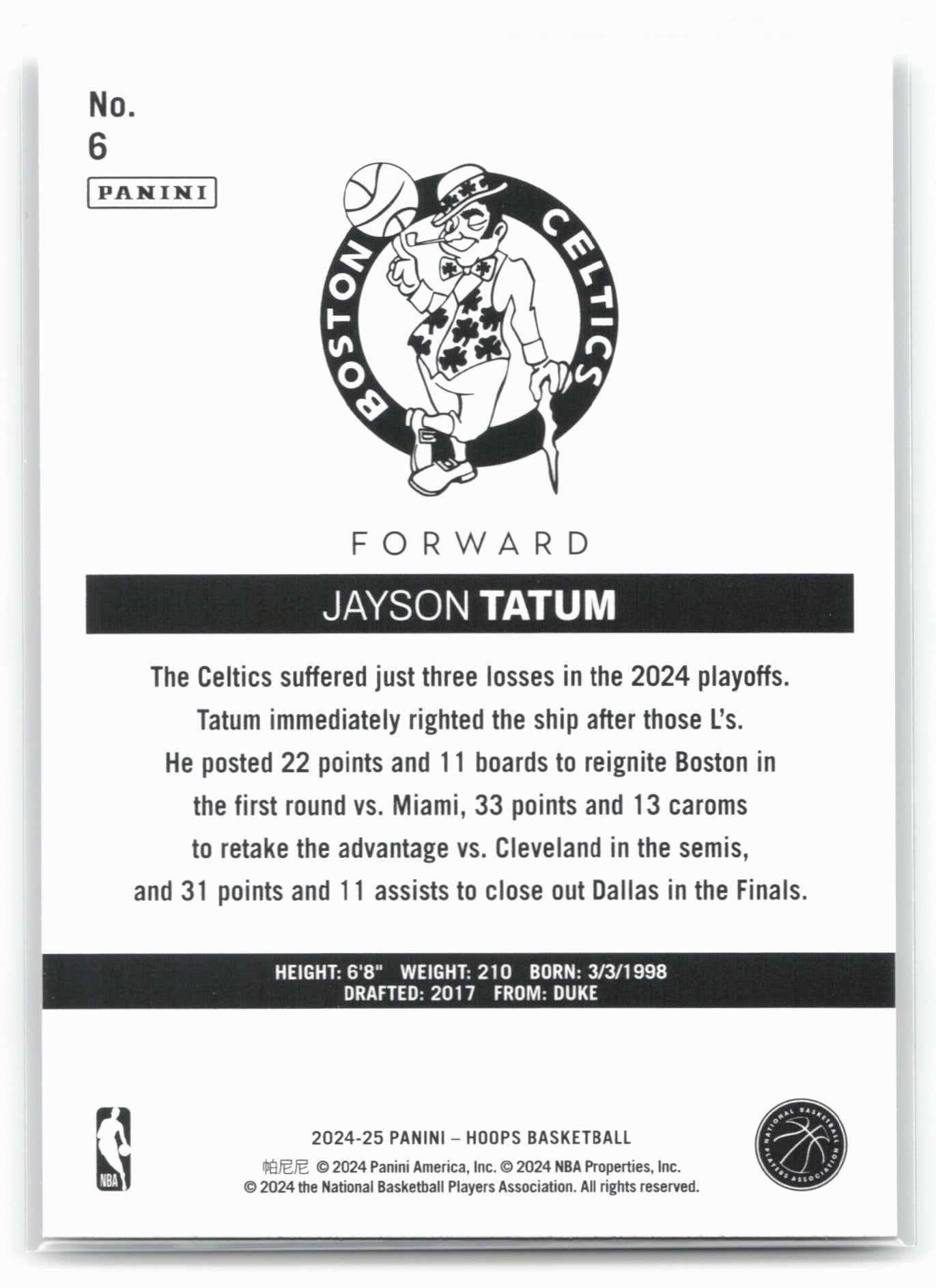 2024-25 Hoops #6 Jayson Tatum Hoops Throwback