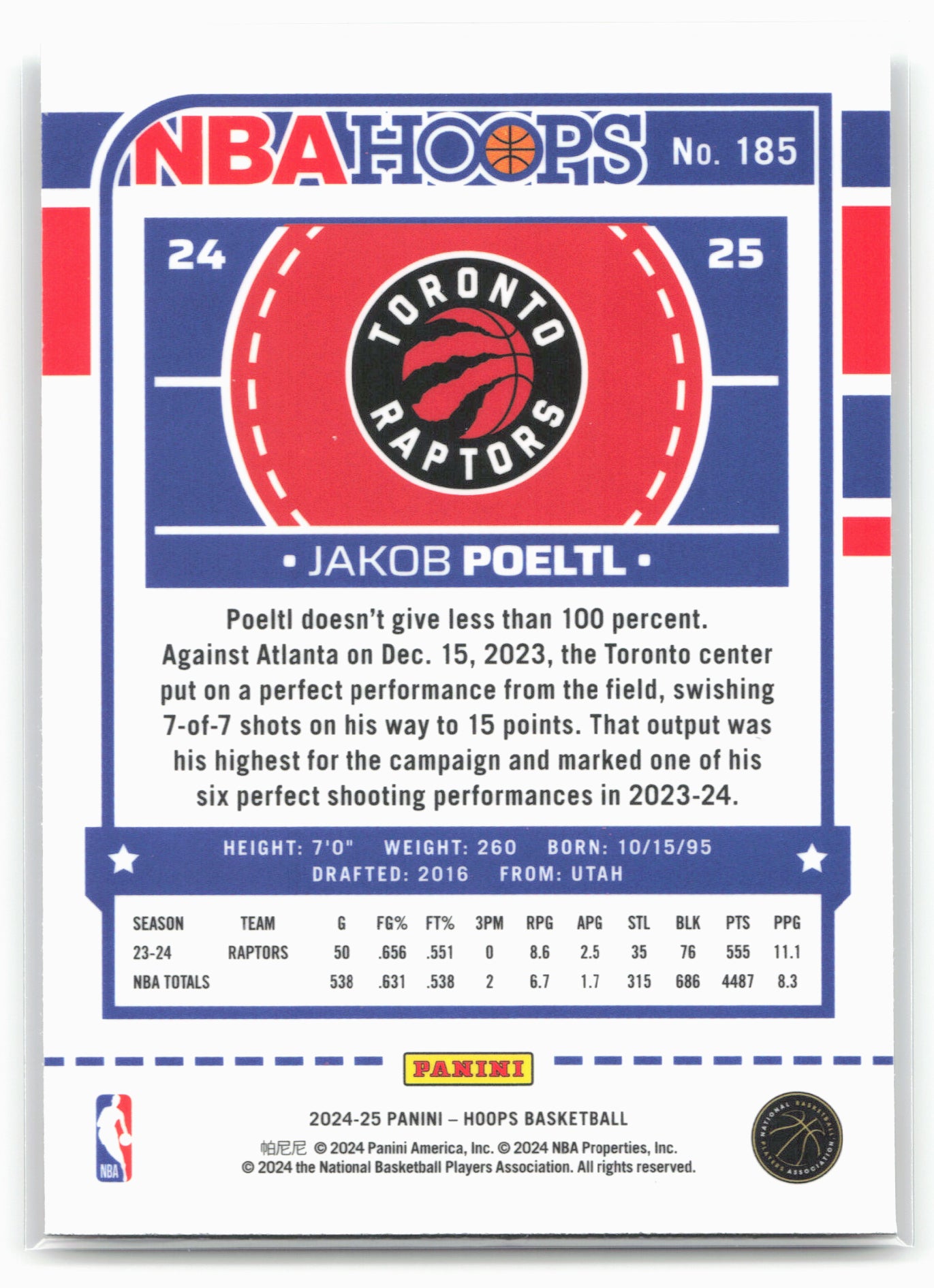 2024-25 Hoops #185 Jakob Poeltl Premium