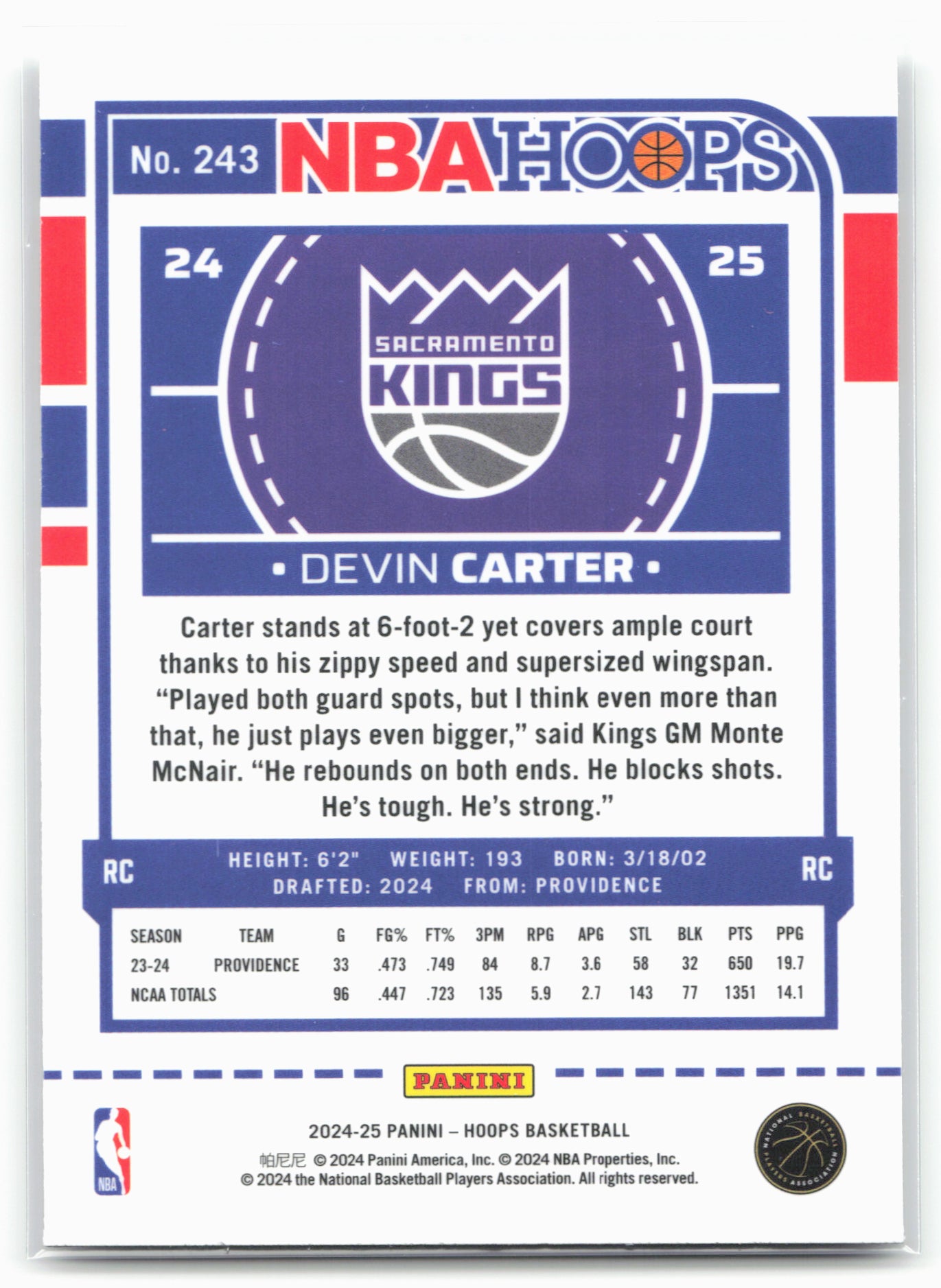 2024-25 Hoops #243 Devin Carter Premium