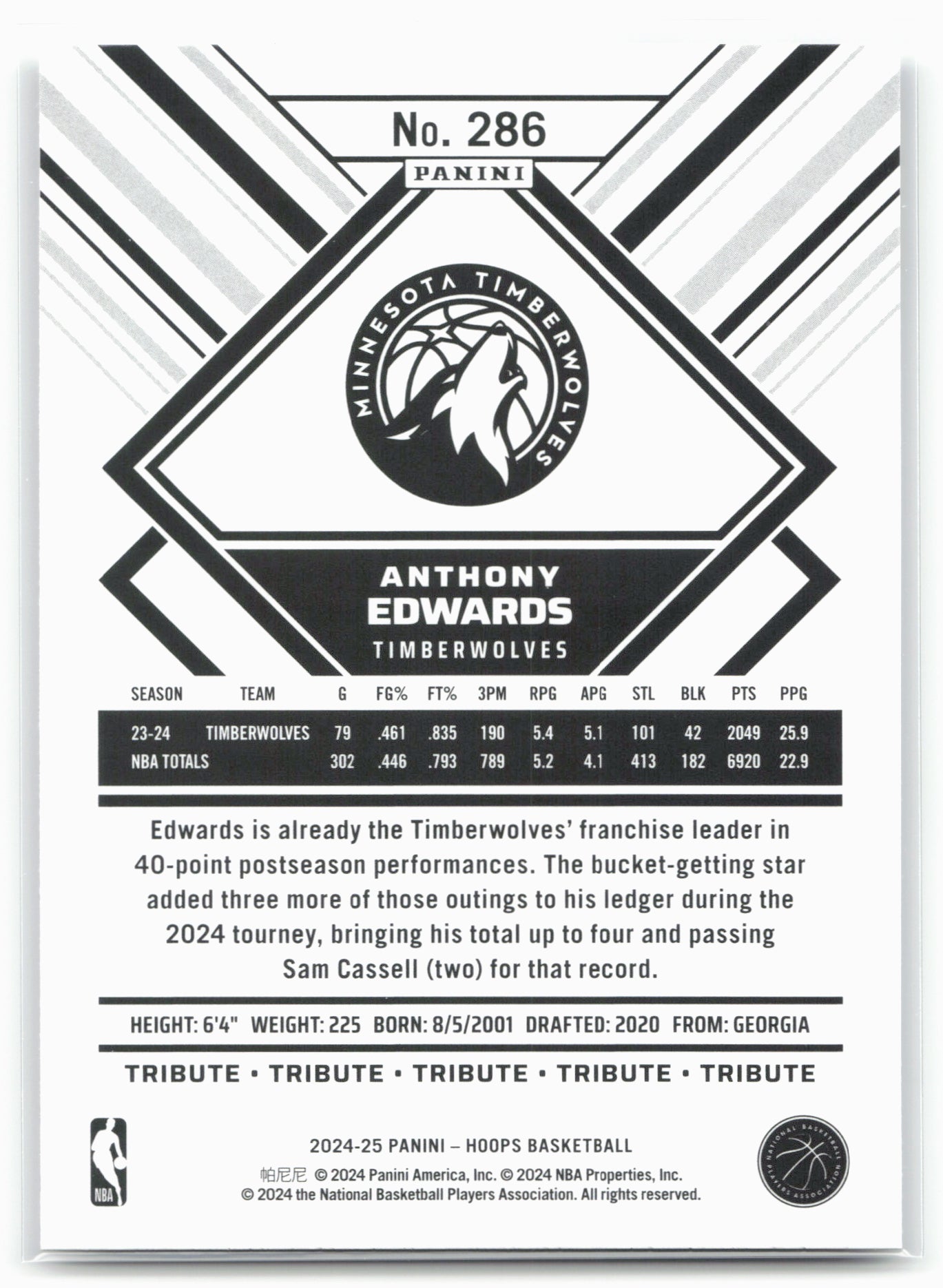 2024-25 Hoops #286 Anthony Edwards