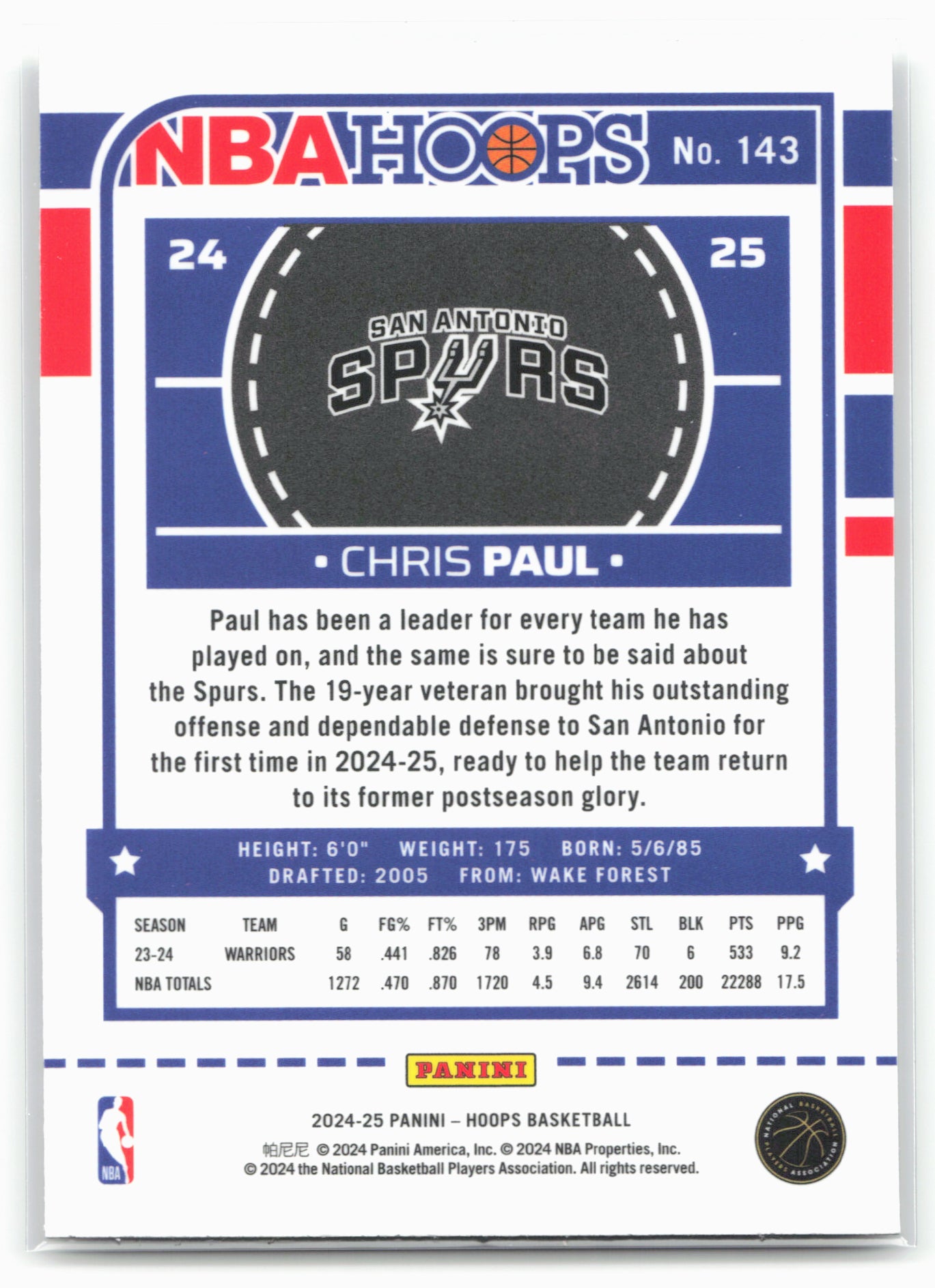2024-25 Hoops #143 Chris Paul Premium