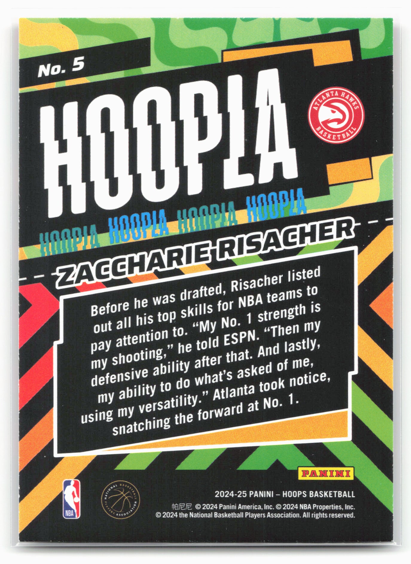 2024-25 Hoops #5 Zaccharie Risacher Hoopla