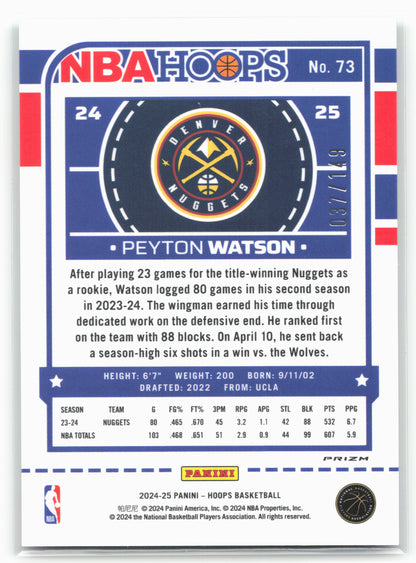 2024-25 Hoops #73 Peyton Watson Premium Prizms Lime Green #/149