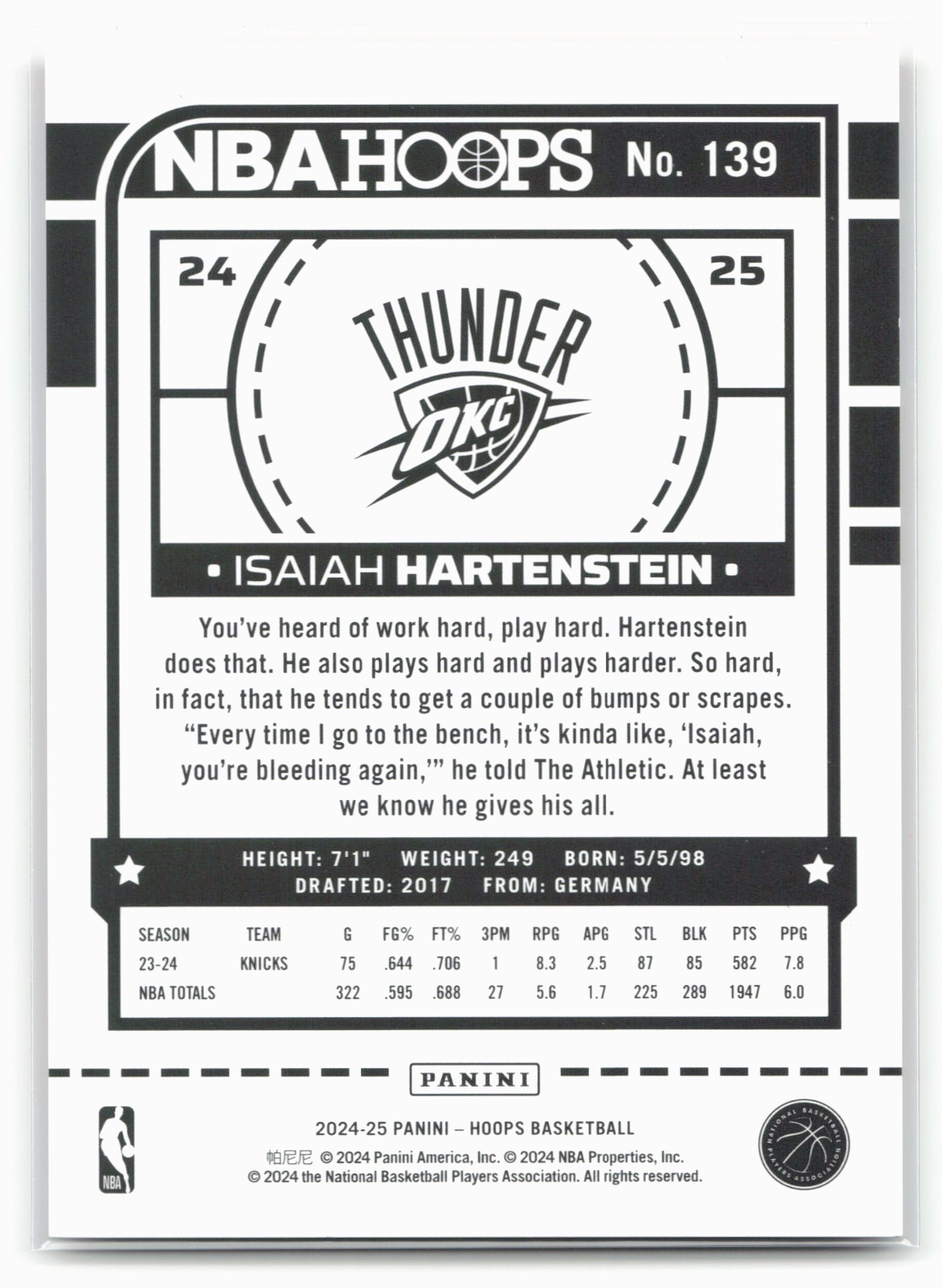 2024-25 Hoops #139 Isaiah Hartenstein Orange #/149