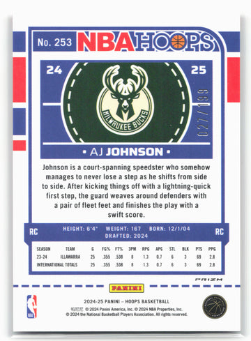 2024-25 Hoops #253 AJ Johnson Premium Prizms Orange #/199