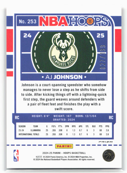 2024-25 Hoops #253 AJ Johnson Premium Prizms Orange #/199