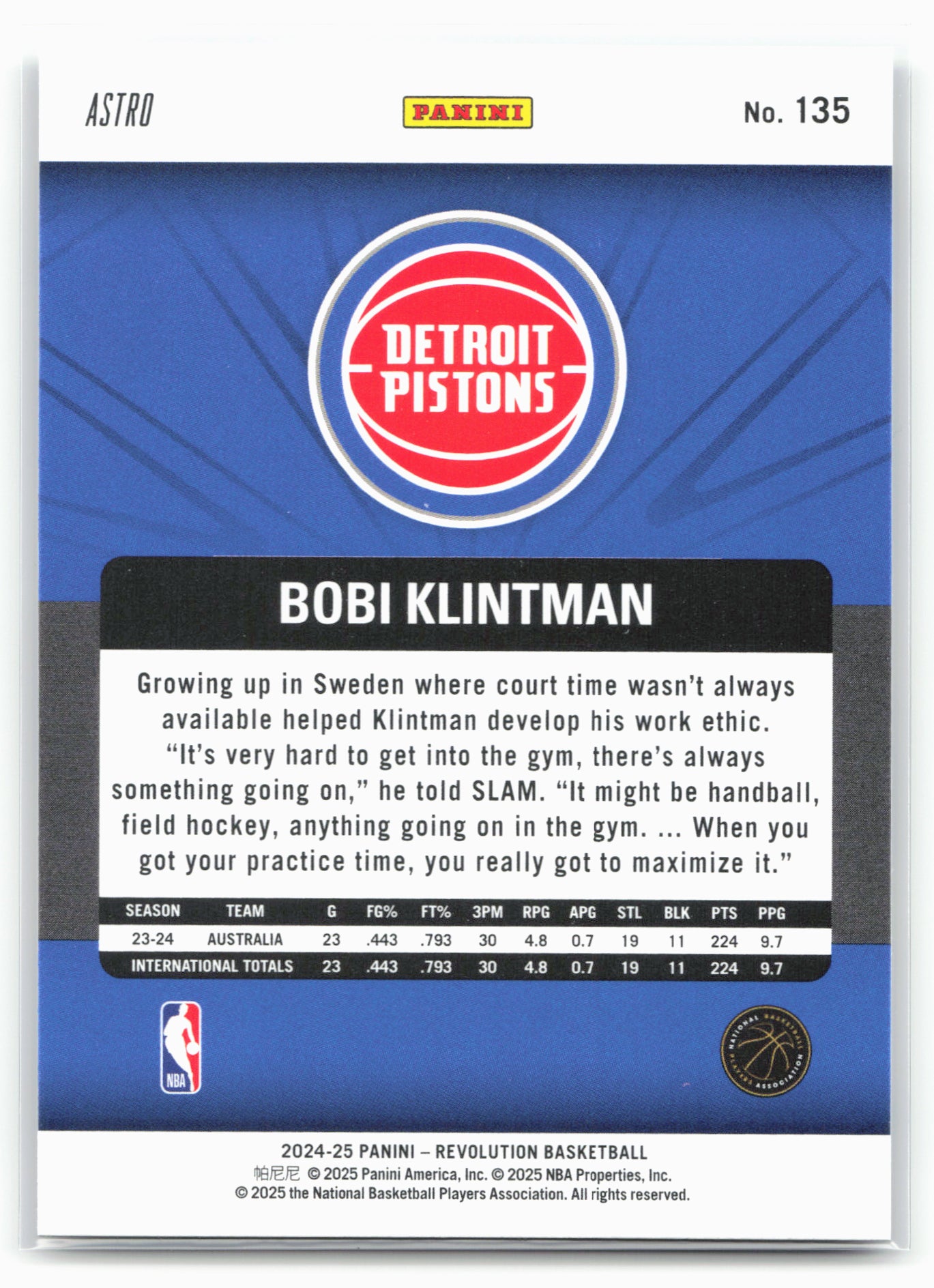 2024-25 Panini Revolution #135 Bobi Klintman Astro