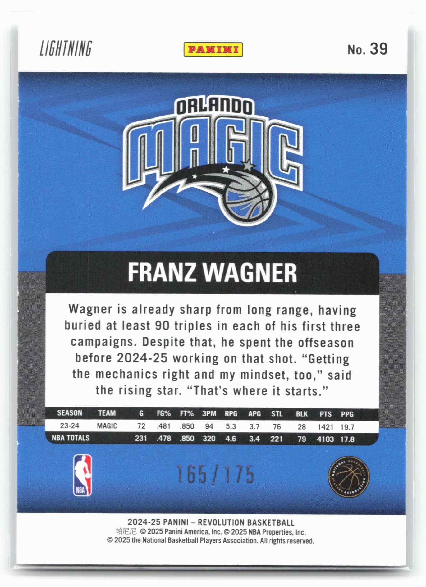 2024-25 Panini Revolution #39 Franz Wagner Lightning #/175