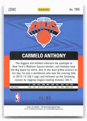 2024-25 Panini Revolution #165 Carmelo Anthony Cosmic #/99
