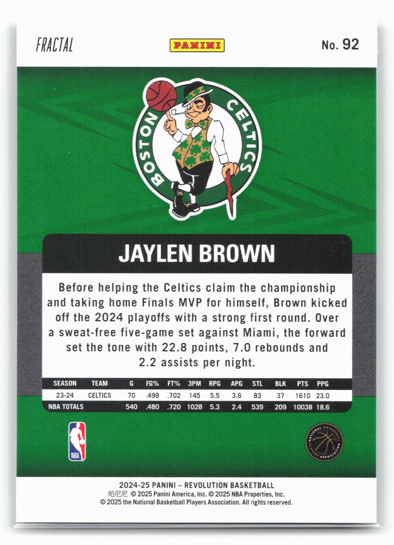 2024-25 Panini Revolution #92 Jaylen Brown Fractal