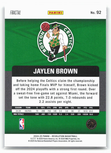 2024-25 Panini Revolution #92 Jaylen Brown Fractal
