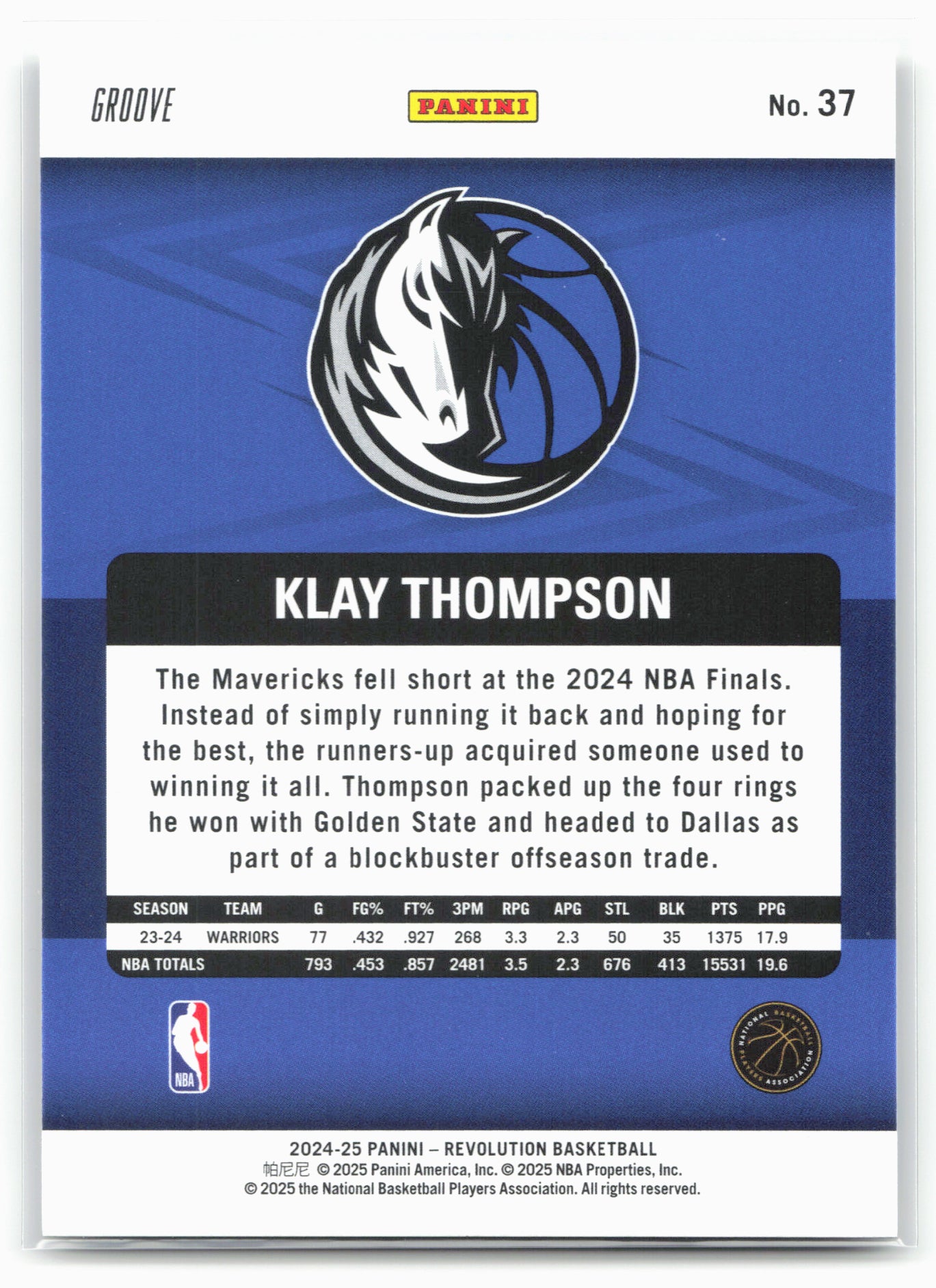 2024-25 Panini Revolution #37 Klay Thompson Groove
