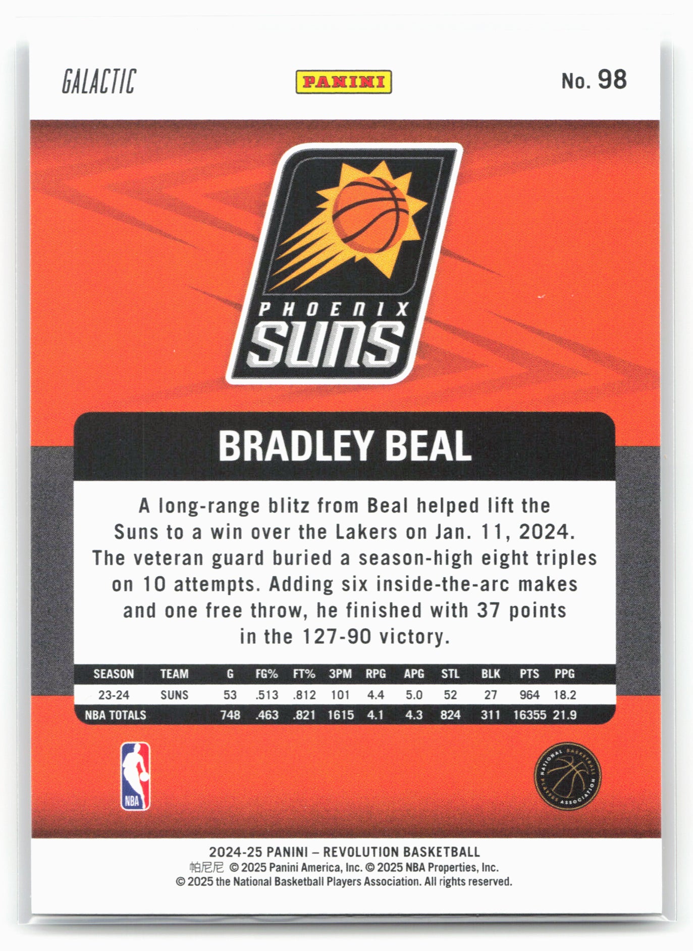 2024-25 Panini Revolution #98 Bradley Beal Galactic
