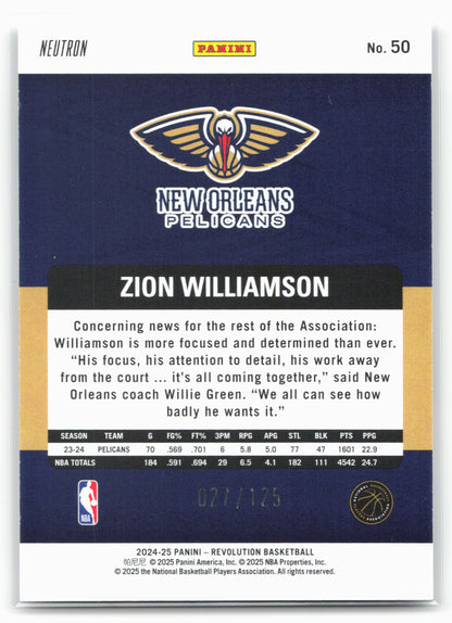 2024-25 Panini Revolution #50 Zion Williamson Neutron #/125