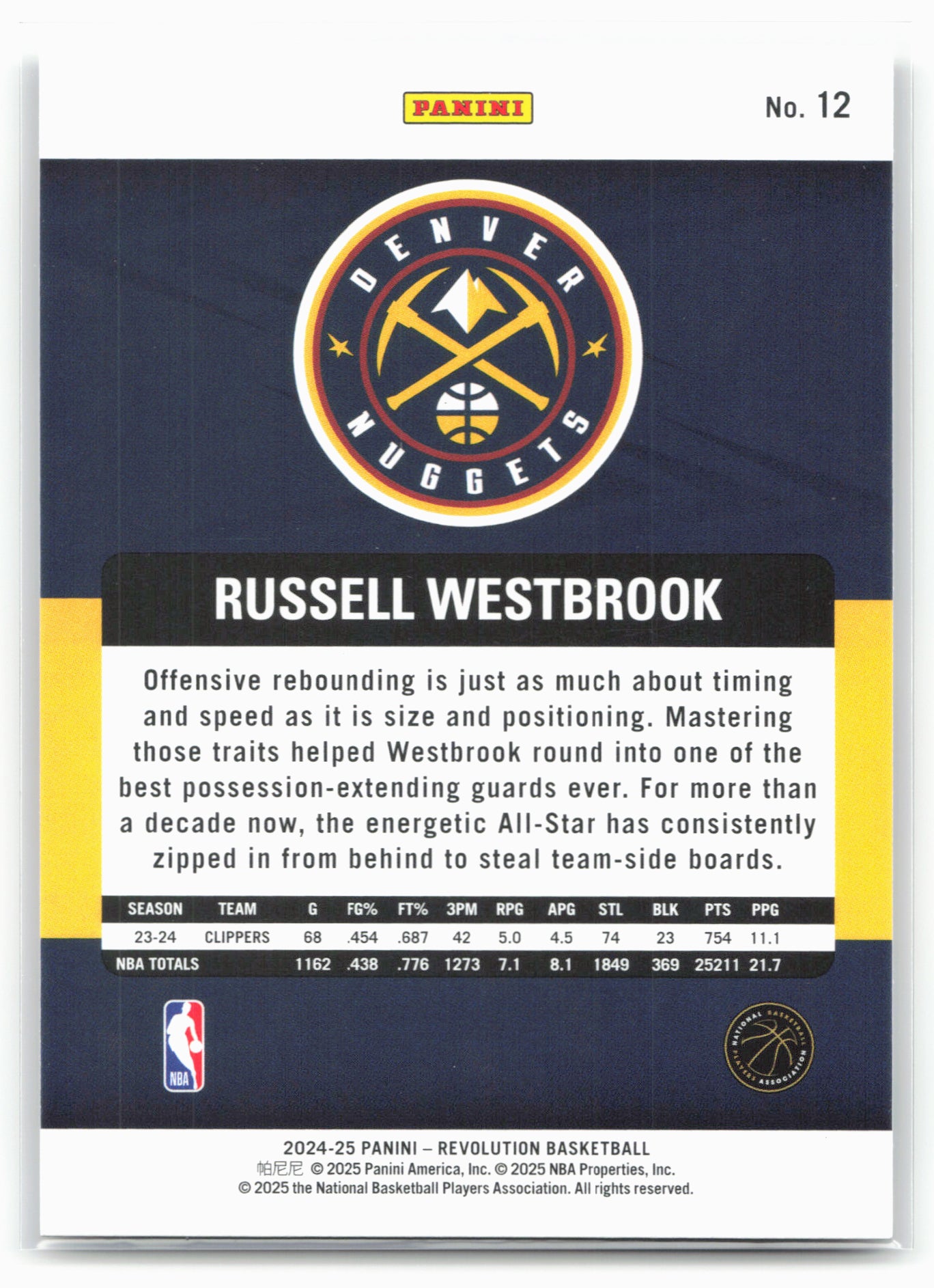 2024-25 Panini Revolution #12 Russell Westbrook