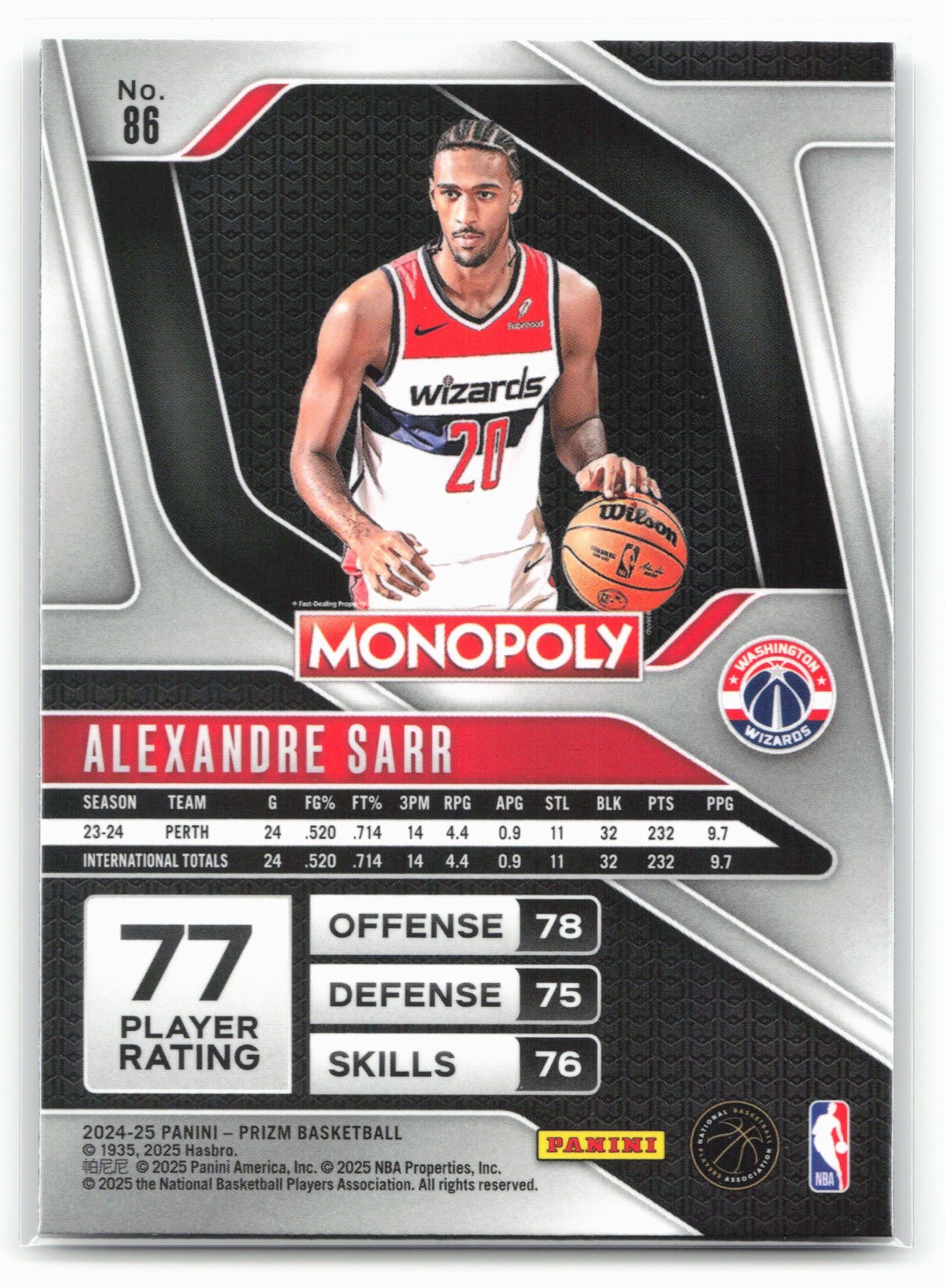 2024-25 Panini Prizm Monopoly #86 Alexandre Sarr