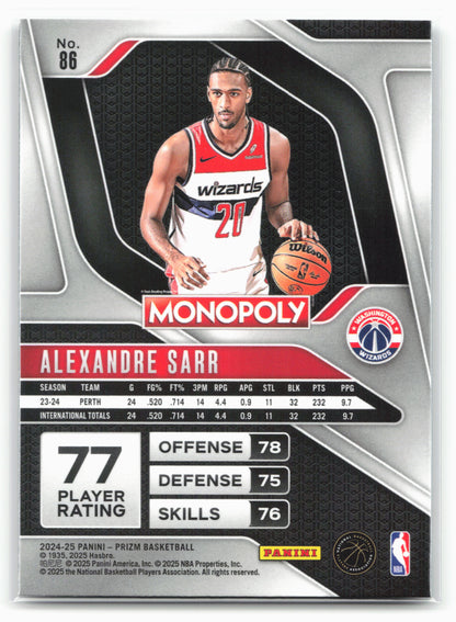 2024-25 Panini Prizm Monopoly #86 Alexandre Sarr