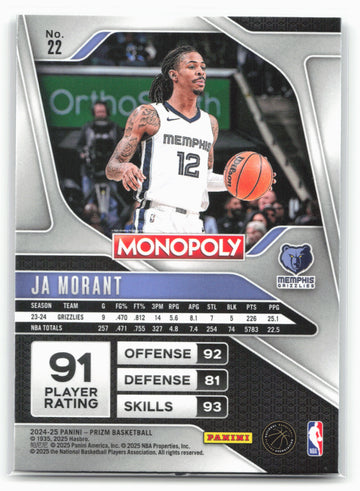 2024-25 Panini Prizm Monopoly #22 Ja Morant