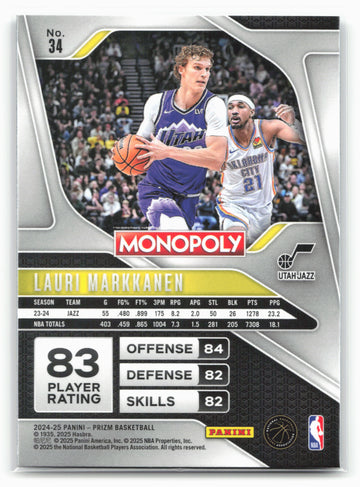 2024-25 Panini Prizm Monopoly #34 Lauri Markkanen