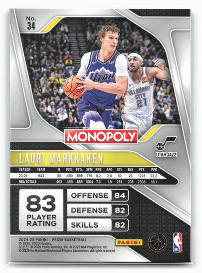 2024-25 Panini Prizm Monopoly #34 Lauri Markkanen