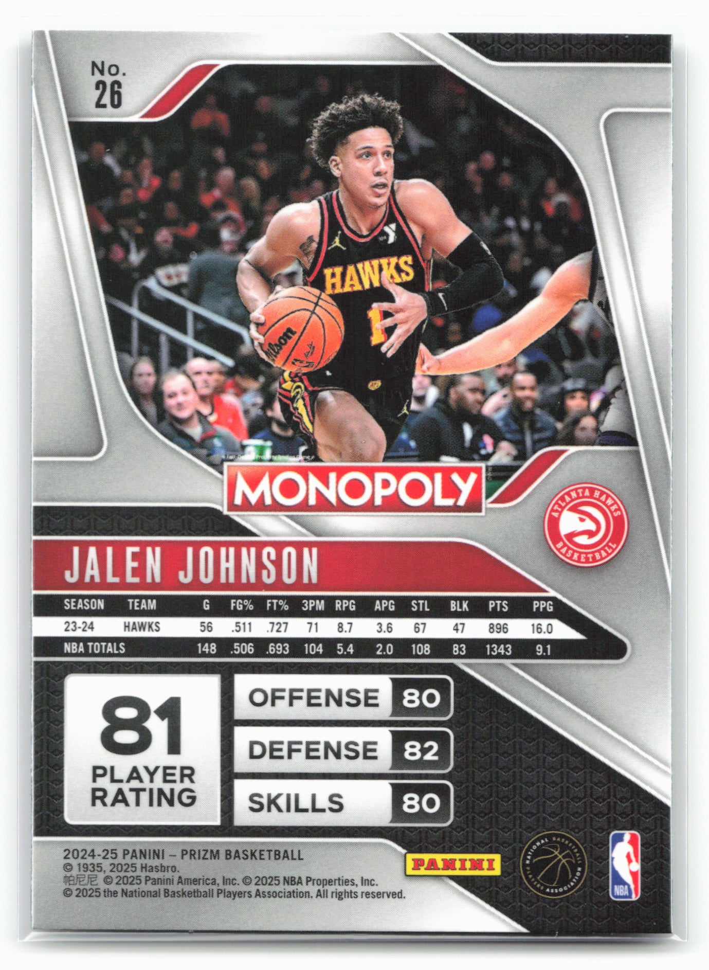 2024-25 Panini Prizm Monopoly #26 Jalen Johnson