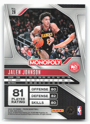 2024-25 Panini Prizm Monopoly #26 Jalen Johnson