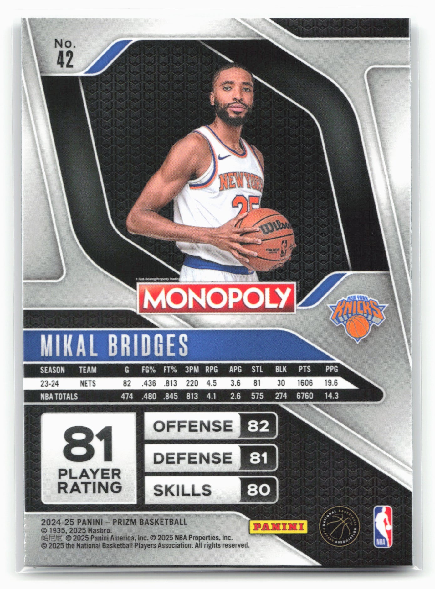 2024-25 Panini Prizm Monopoly #42 Mikal Bridges