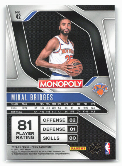 2024-25 Panini Prizm Monopoly #42 Mikal Bridges