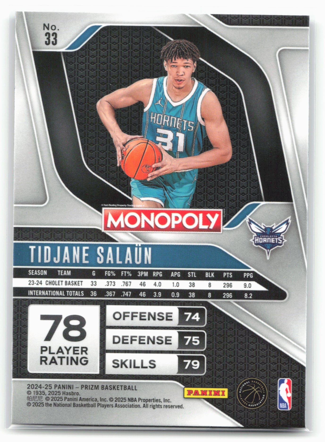 2024-25 Panini Prizm Monopoly #33 Tidjane Salaun