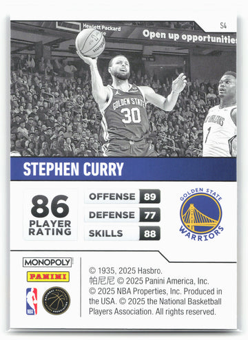 2024-25 Panini Prizm Monopoly #S4 Stephen Curry Starter Deck