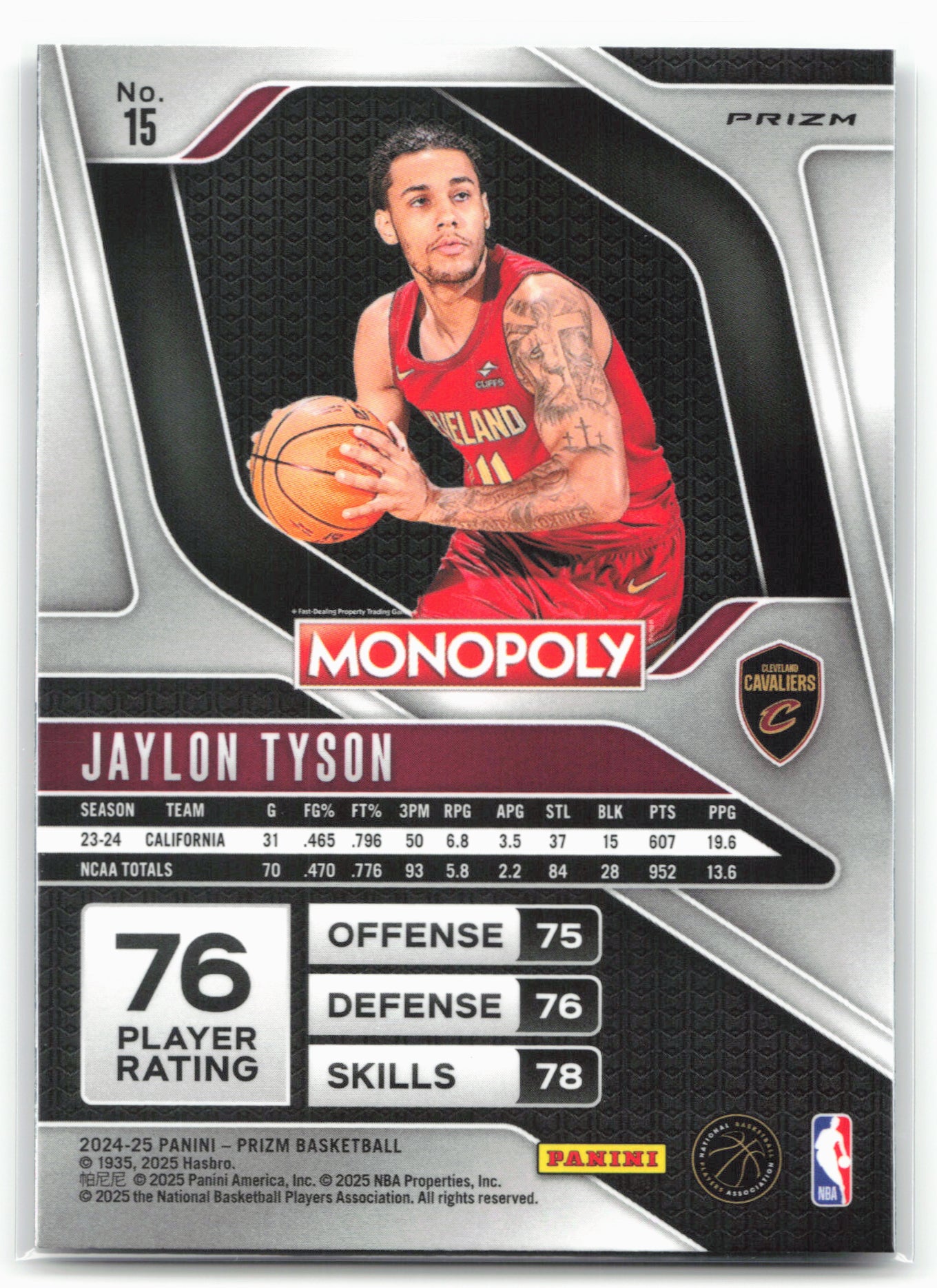 2024-25 Panini Prizm Monopoly #15 Jaylon Tyson Cacked ice