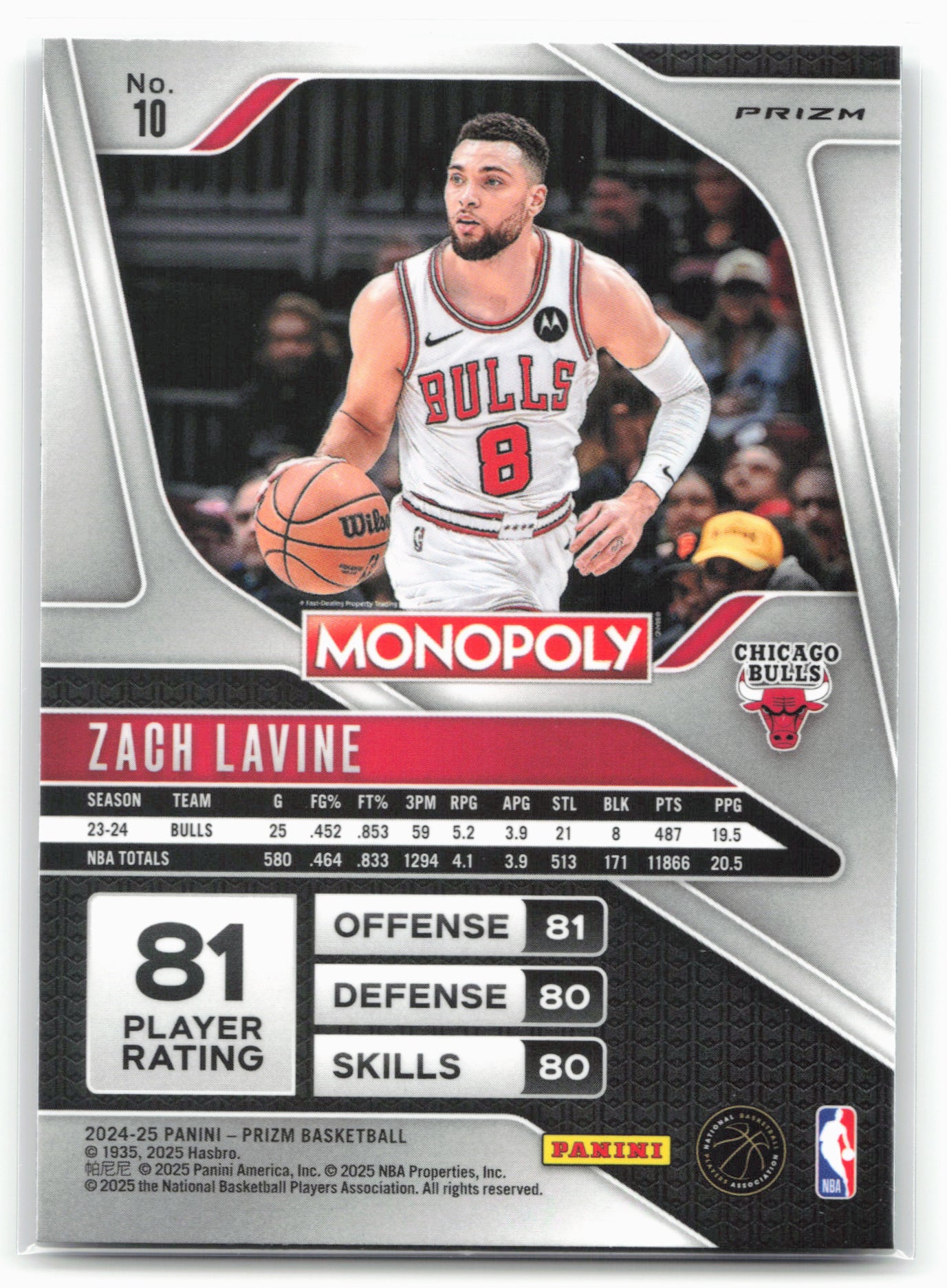 2024-25 Panini Prizm Monopoly #10 Zach LaVine Cracked Ice