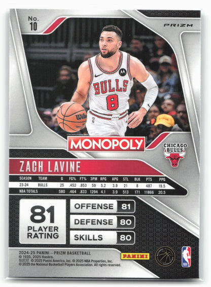 2024-25 Panini Prizm Monopoly #10 Zach LaVine Cracked Ice