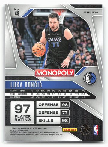 2024-25 Panini Prizm Monopoly #49 Luka Doncic Cracked Ice