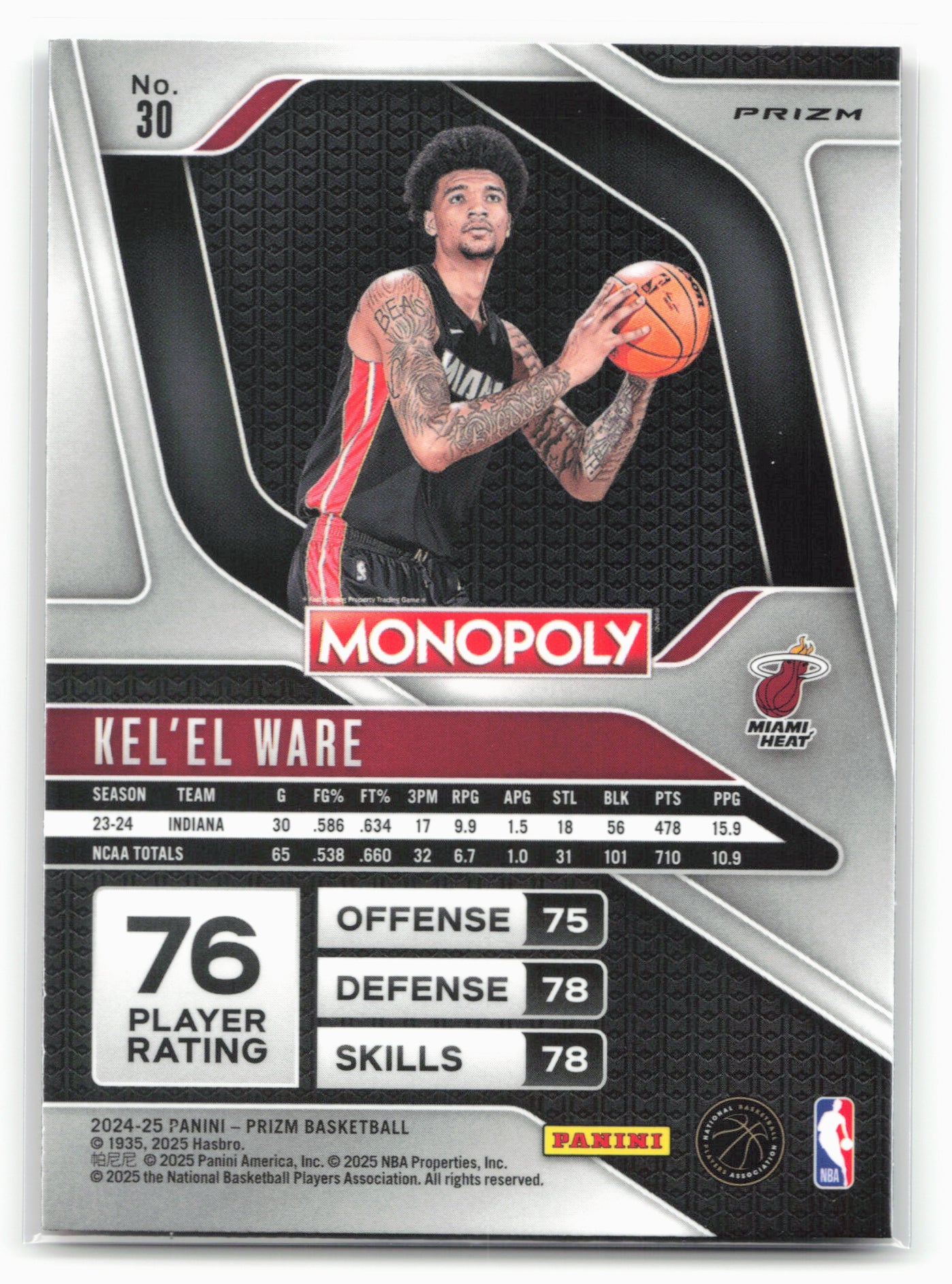 2024-25 Panini Prizm Monopoly #30 Kel'el Ware Red Prizms