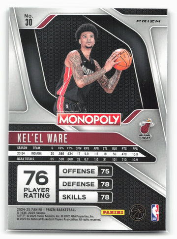2024-25 Panini Prizm Monopoly #30 Kel'el Ware Red Prizms