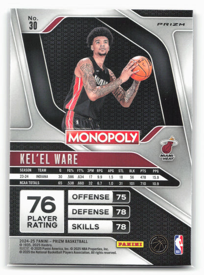 2024-25 Panini Prizm Monopoly #30 Kel'el Ware Red Prizms
