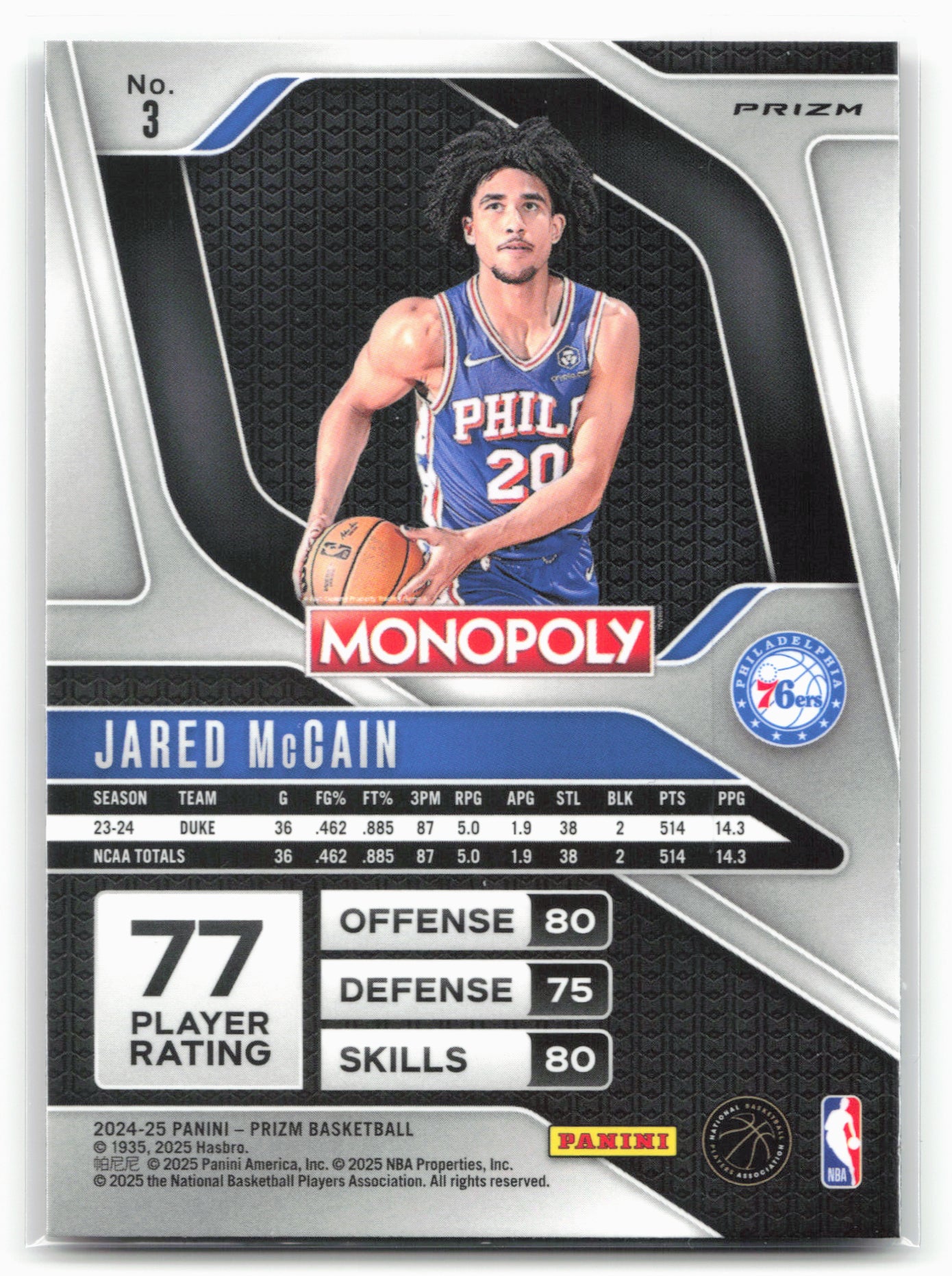 2024-25 Panini Prizm Monopoly #3 Jared McCain Red Prizms