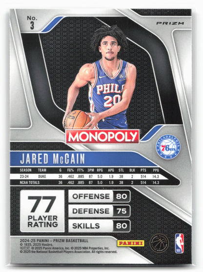 2024-25 Panini Prizm Monopoly #3 Jared McCain Red Prizms