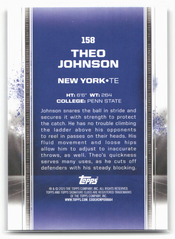 2024 Topps Signature Class #158 Theo Johnson Blue & Orange