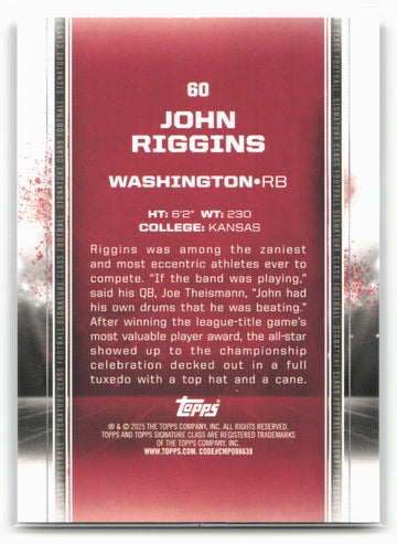 2024 Topps Signature Class #60 John Riggins Blue & Orange