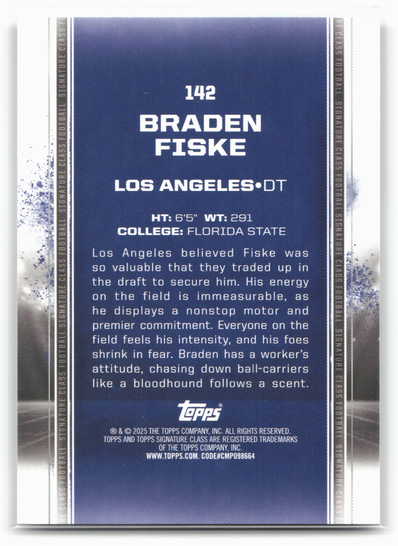 2024 Topps Signature Class #142 Braden Fiske Blue & Orange