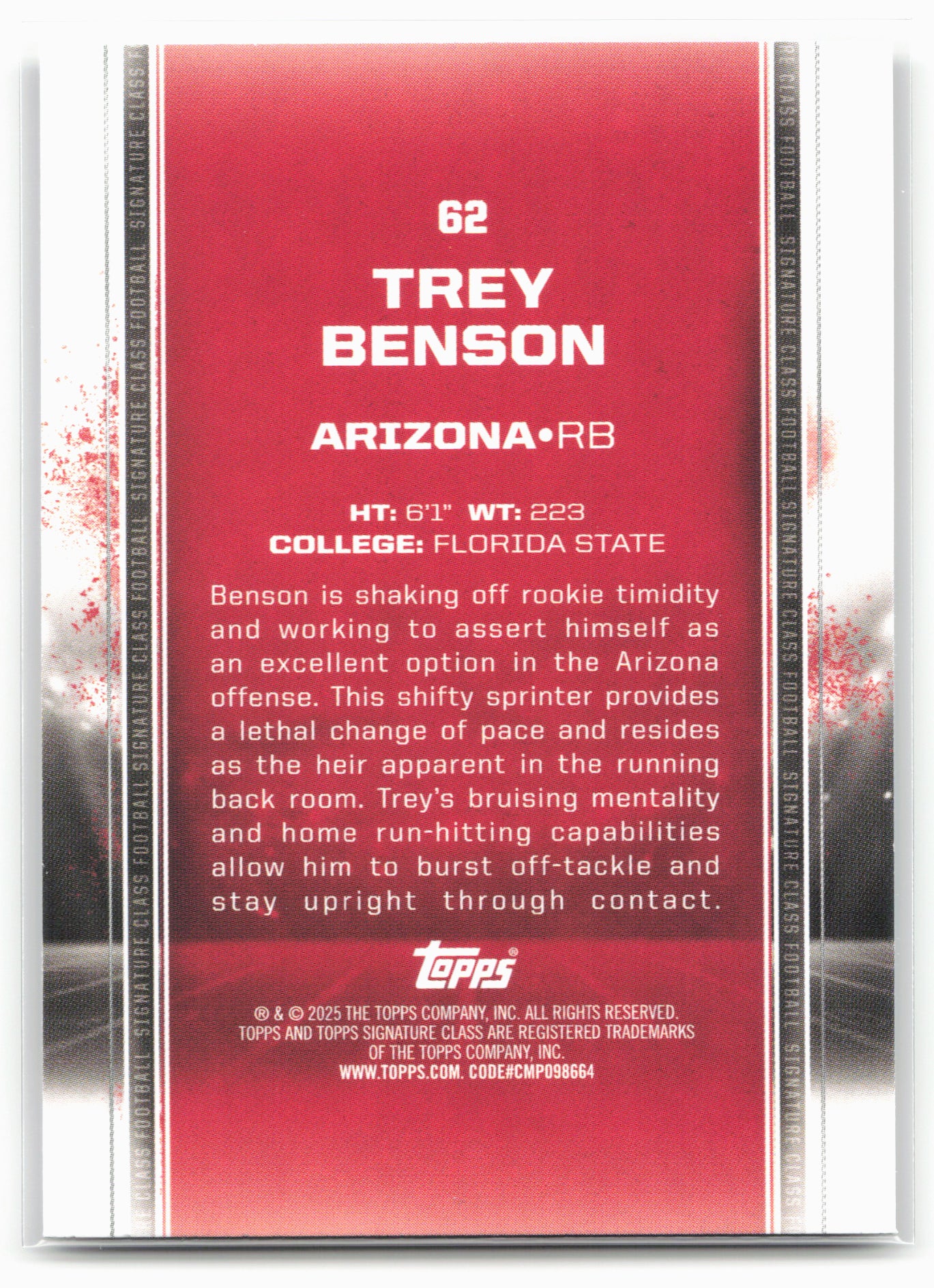 2024 Topps Signature Class #62 Trey Benson Bronze