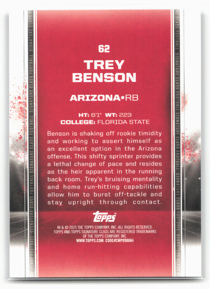 2024 Topps Signature Class #62 Trey Benson Bronze