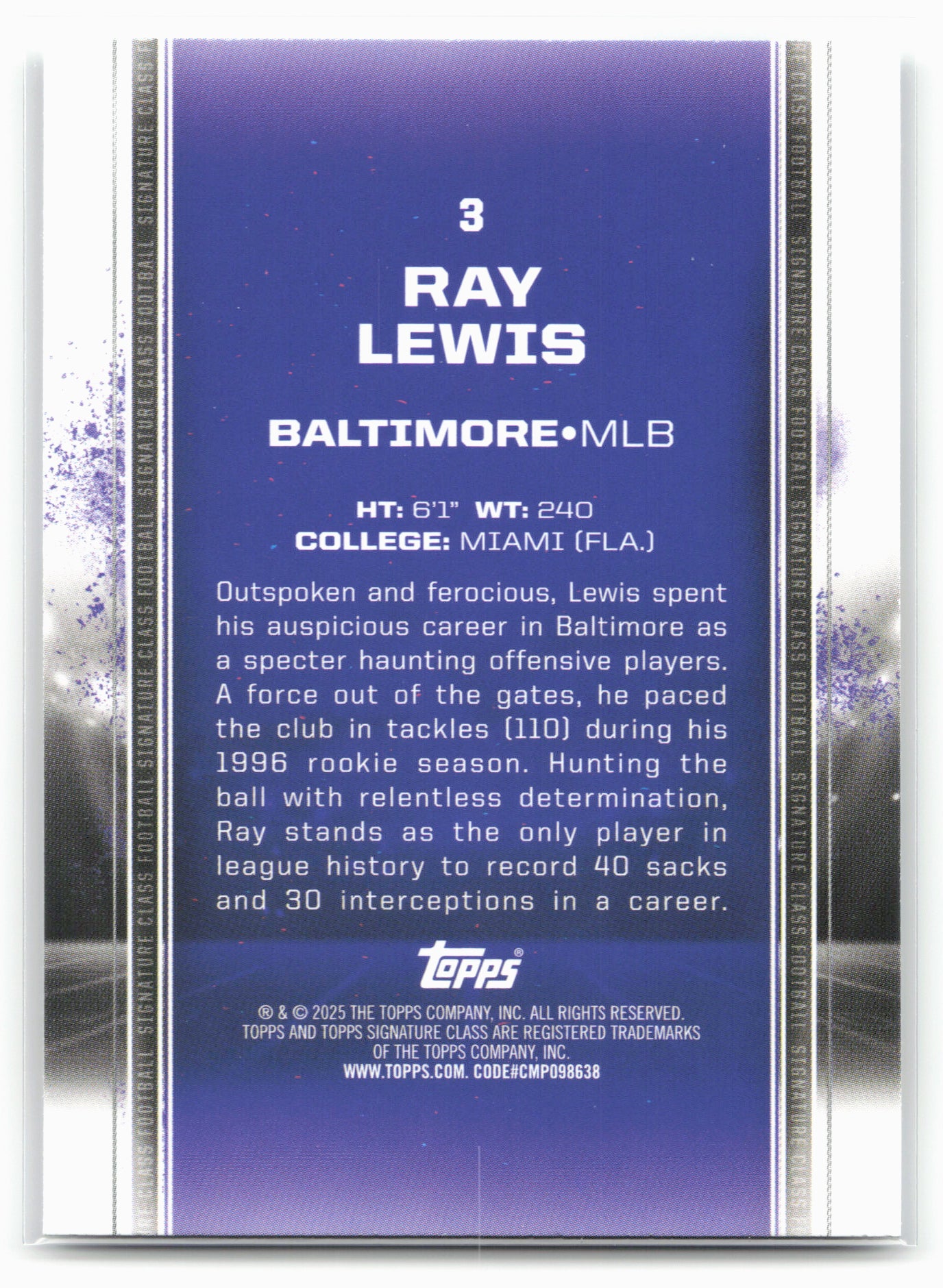 2024 Topps Signature Class #3 Ray Lewis