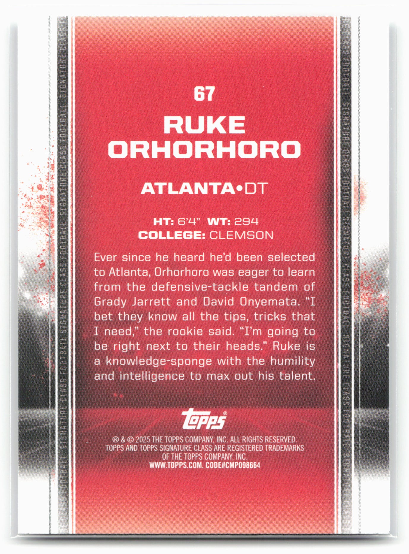 2024 Topps Signature Class #67 Ruke Orhorhoro