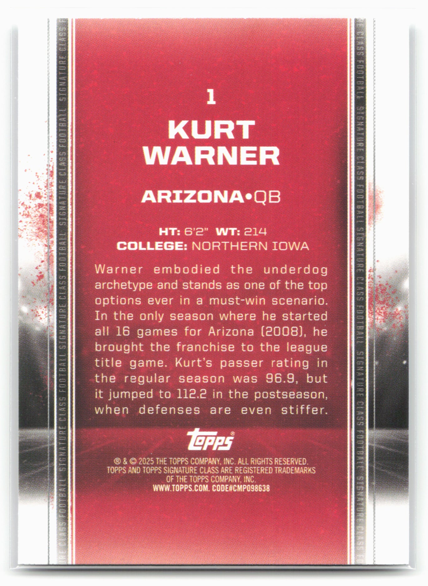 2024 Topps Signature Class #1 Kurt Warner