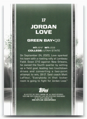 2024 Topps Signature Class #17 Jordan Love