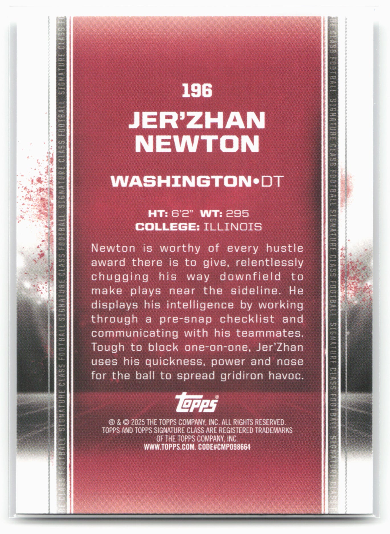 2024 Topps Signature Class #196 Jer'Zhan Newton