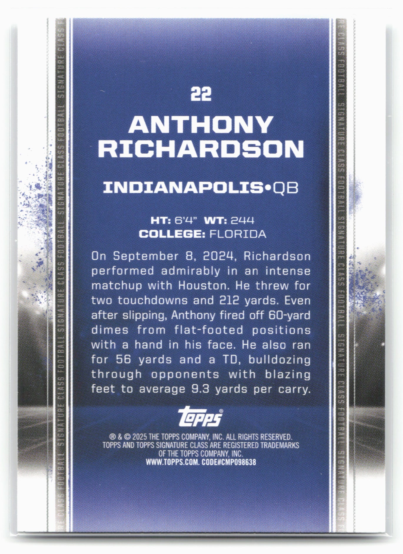 2024 Topps Signature Class #22 Anthony Richardson